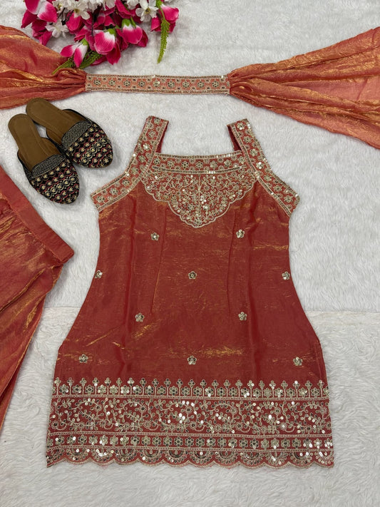 Embroidered Silk Sharara Set with Dupatta | 3-Piece Indian Occasion Wear