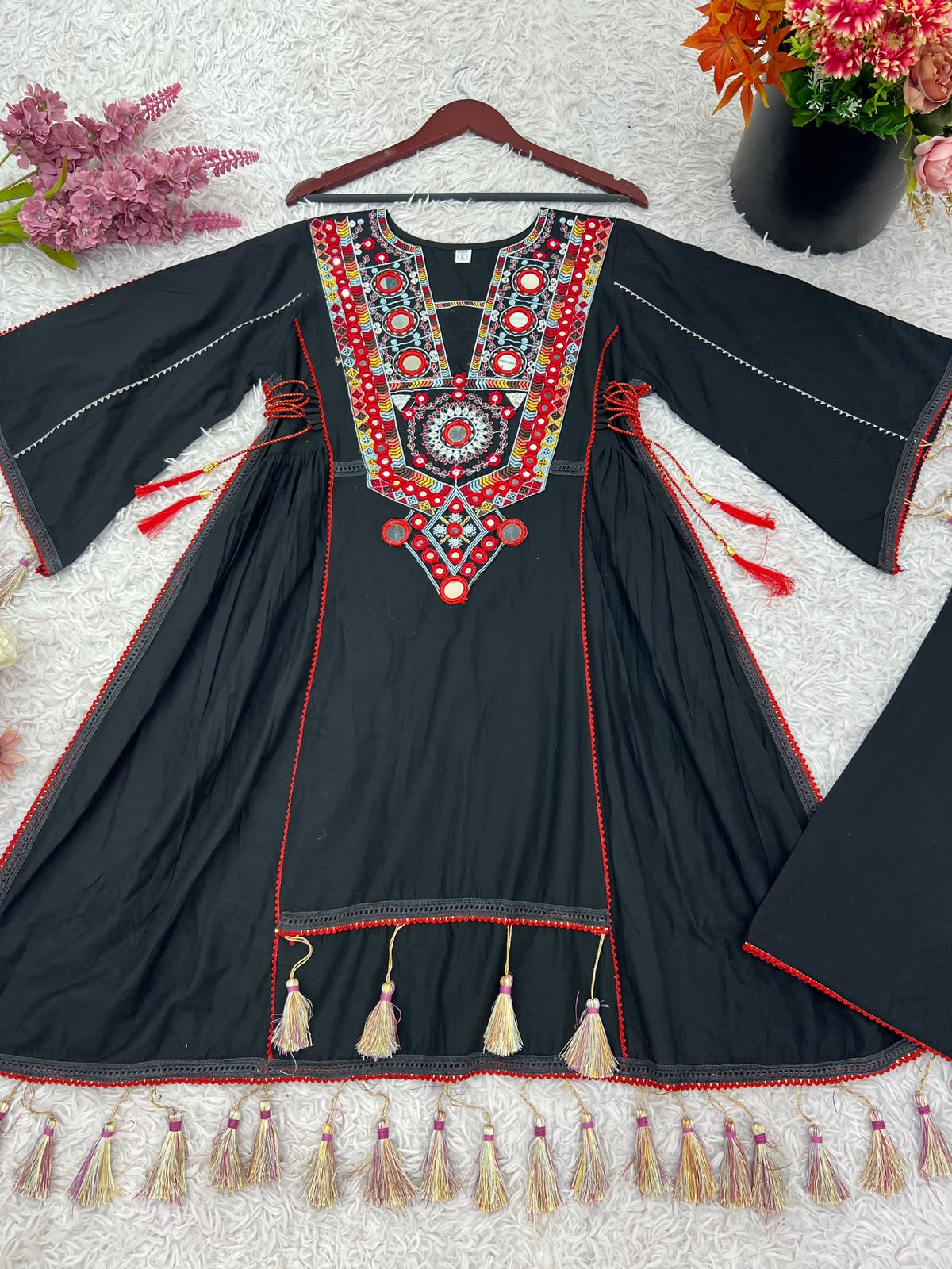 Khadi Cotton Mirror Work Co-ord Set | 2-Piece Indo-Western Set