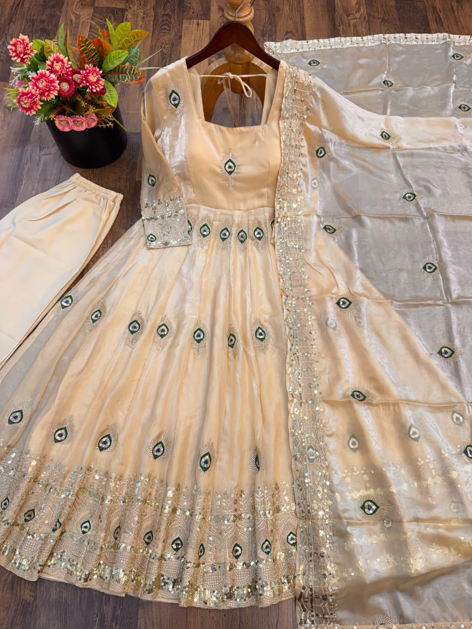 Full-Flair Sequin Embroidered Gown Set with Dupatta