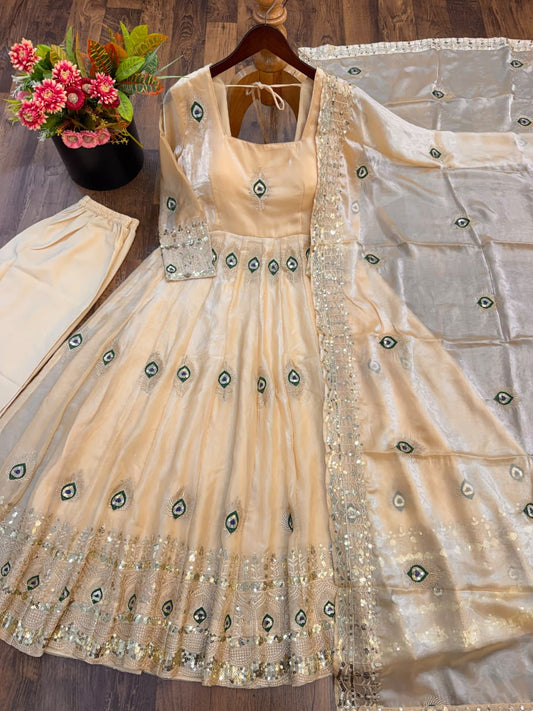 Full-Flair Sequin Embroidered Gown Set with Dupatta