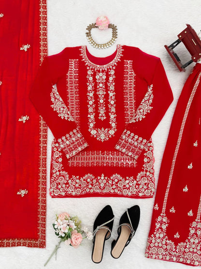 Embroidered  Palazzo Set with Dupatta | 3-Piece Indian Occasion Wear
