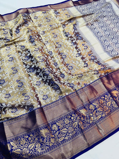 Semi Kanjivaram Silk Weaving Saree with Rich Gold Zari Pallu - Brocade Blouse