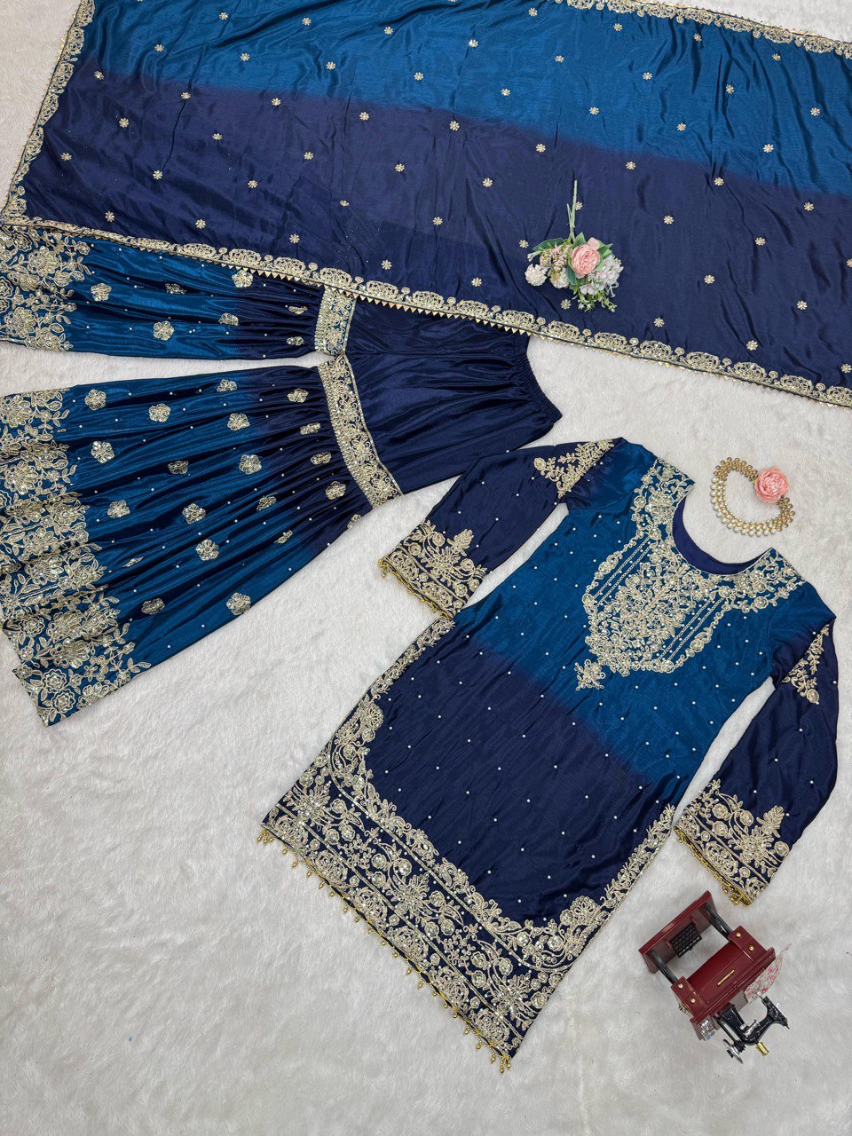 Dual-Colour Palazzo Set with Sequins & Moti Work