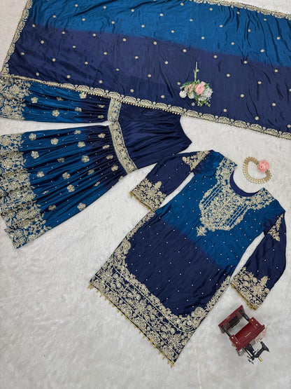 Dual-Colour Palazzo Set with Sequins & Moti Work
