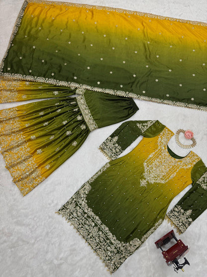 Dual-Colour Palazzo Set with Sequins & Moti Work