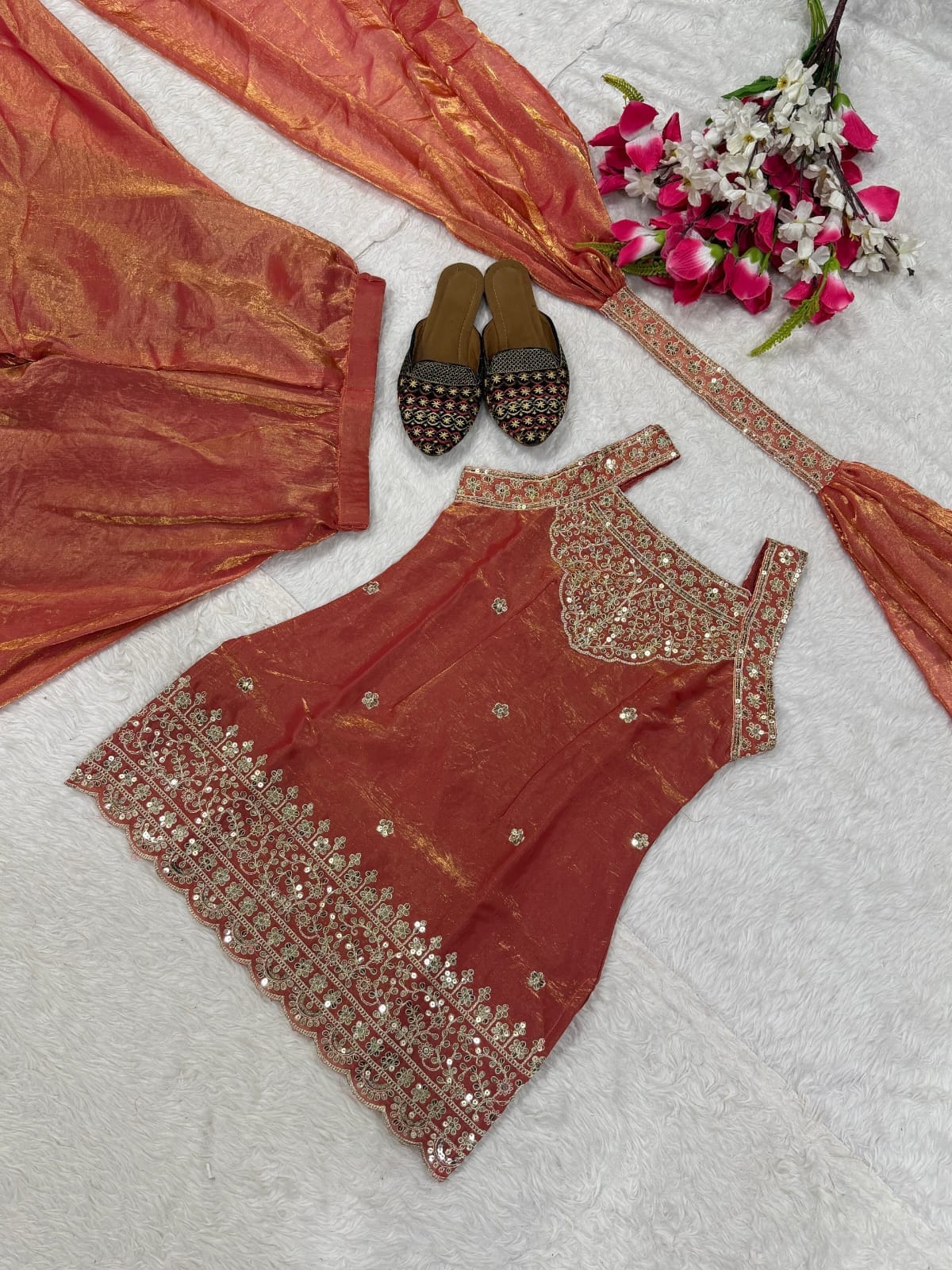 Embroidered Silk Sharara Set with Dupatta | 3-Piece Indian Occasion Wear
