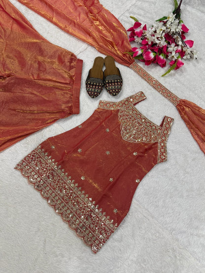 Embroidered Silk Sharara Set with Dupatta | 3-Piece Indian Occasion Wear