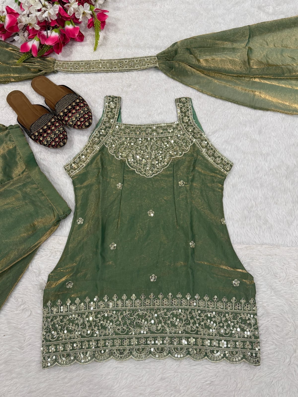 Embroidered Silk Sharara Set with Dupatta | 3-Piece Indian Occasion Wear