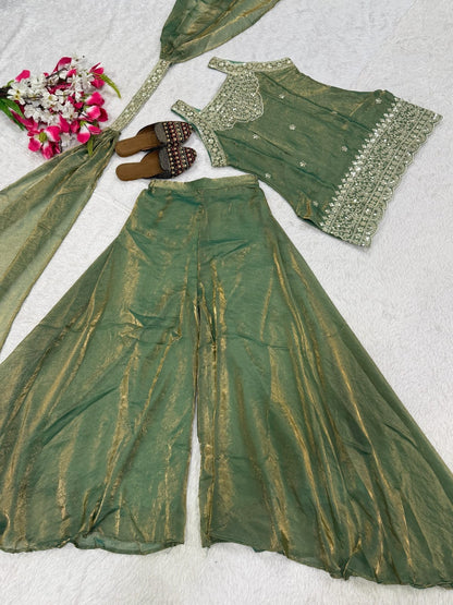 Embroidered Silk Sharara Set with Dupatta | 3-Piece Indian Occasion Wear