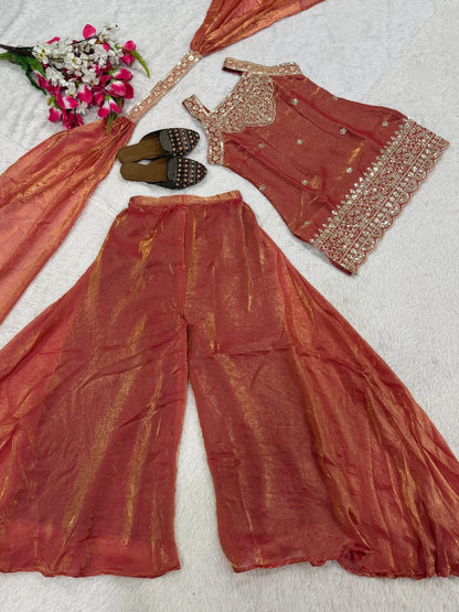Embroidered Silk Sharara Set with Dupatta | 3-Piece Indian Occasion Wear