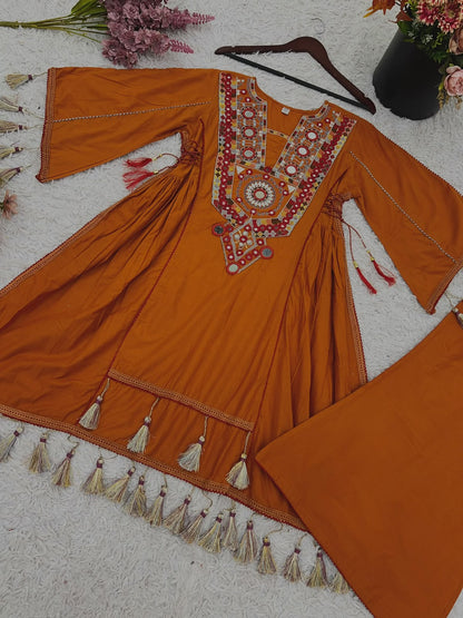 Khadi Cotton Mirror Work Co-ord Set | 2-Piece Indo-Western Set