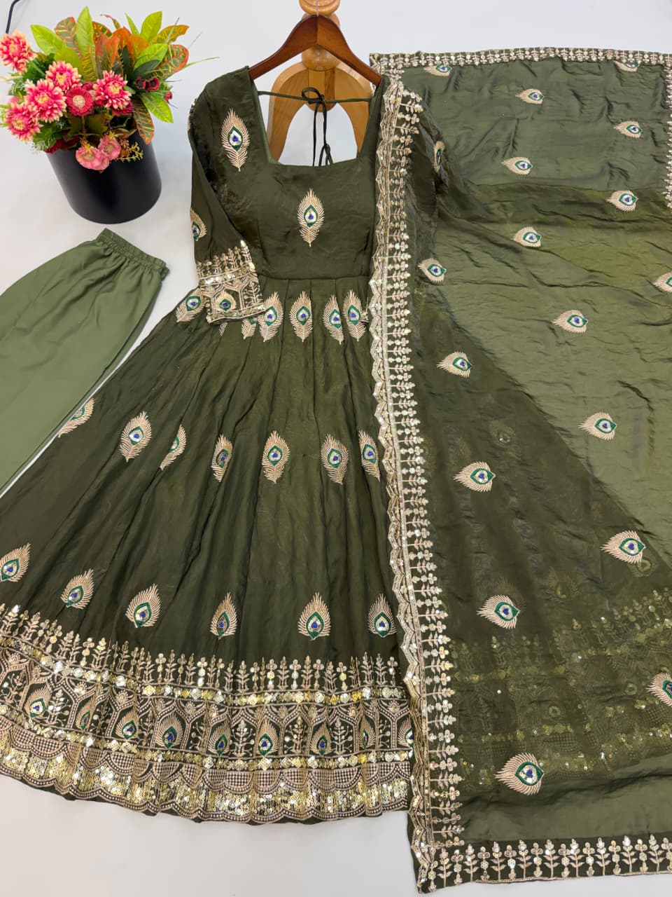 Full-Flair Sequin Embroidered Gown Set with Dupatta