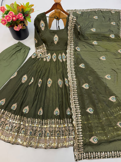 Full-Flair Sequin Embroidered Gown Set with Dupatta