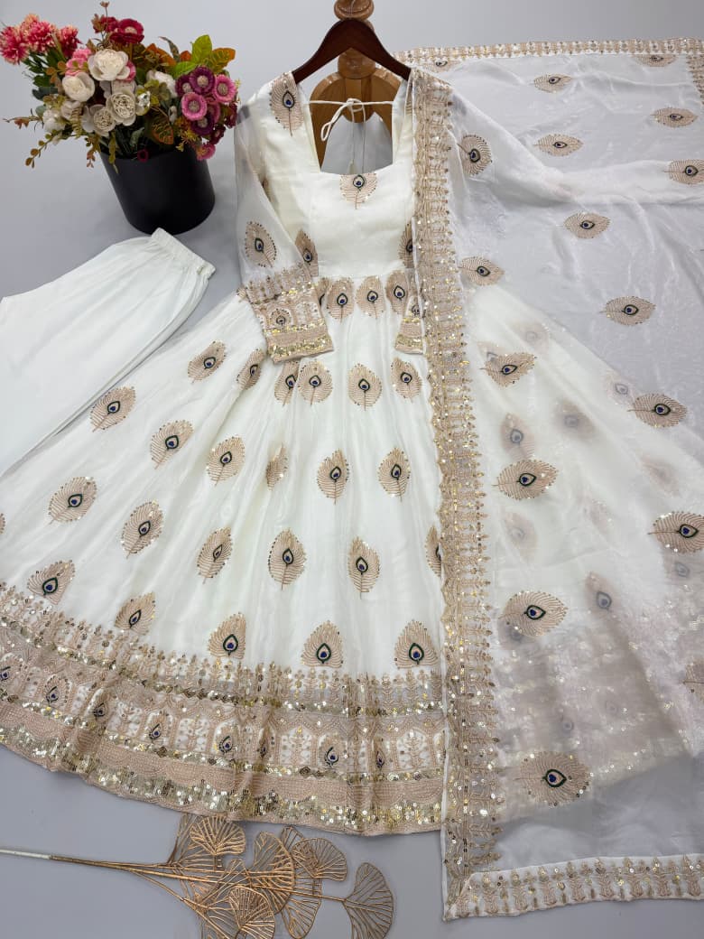Full-Flair Sequin Embroidered Gown Set with Dupatta