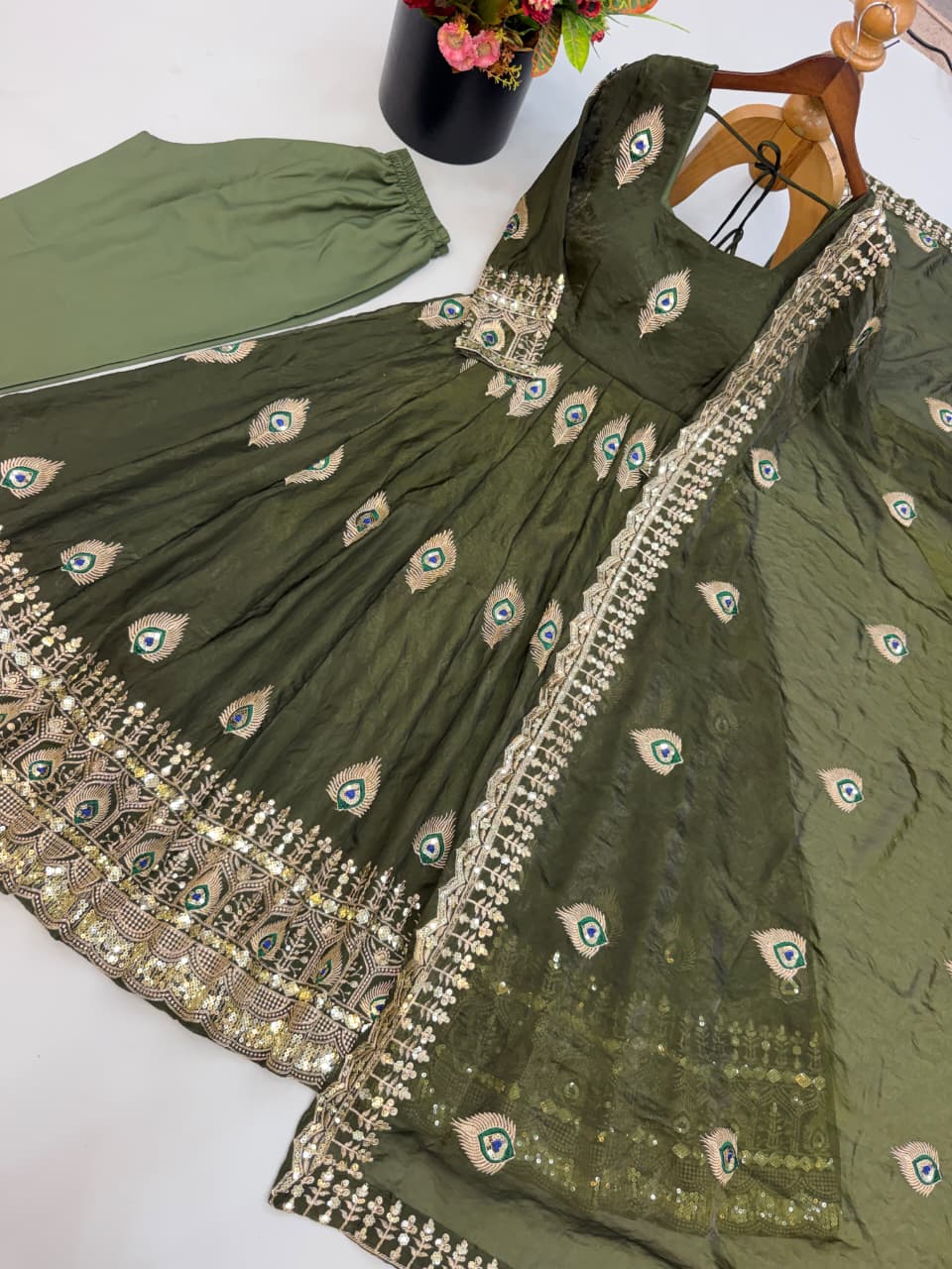 Full-Flair Sequin Embroidered Gown Set with Dupatta