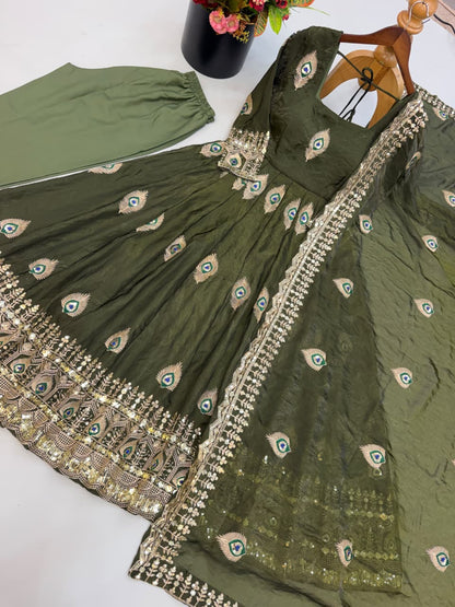 Full-Flair Sequin Embroidered Gown Set with Dupatta
