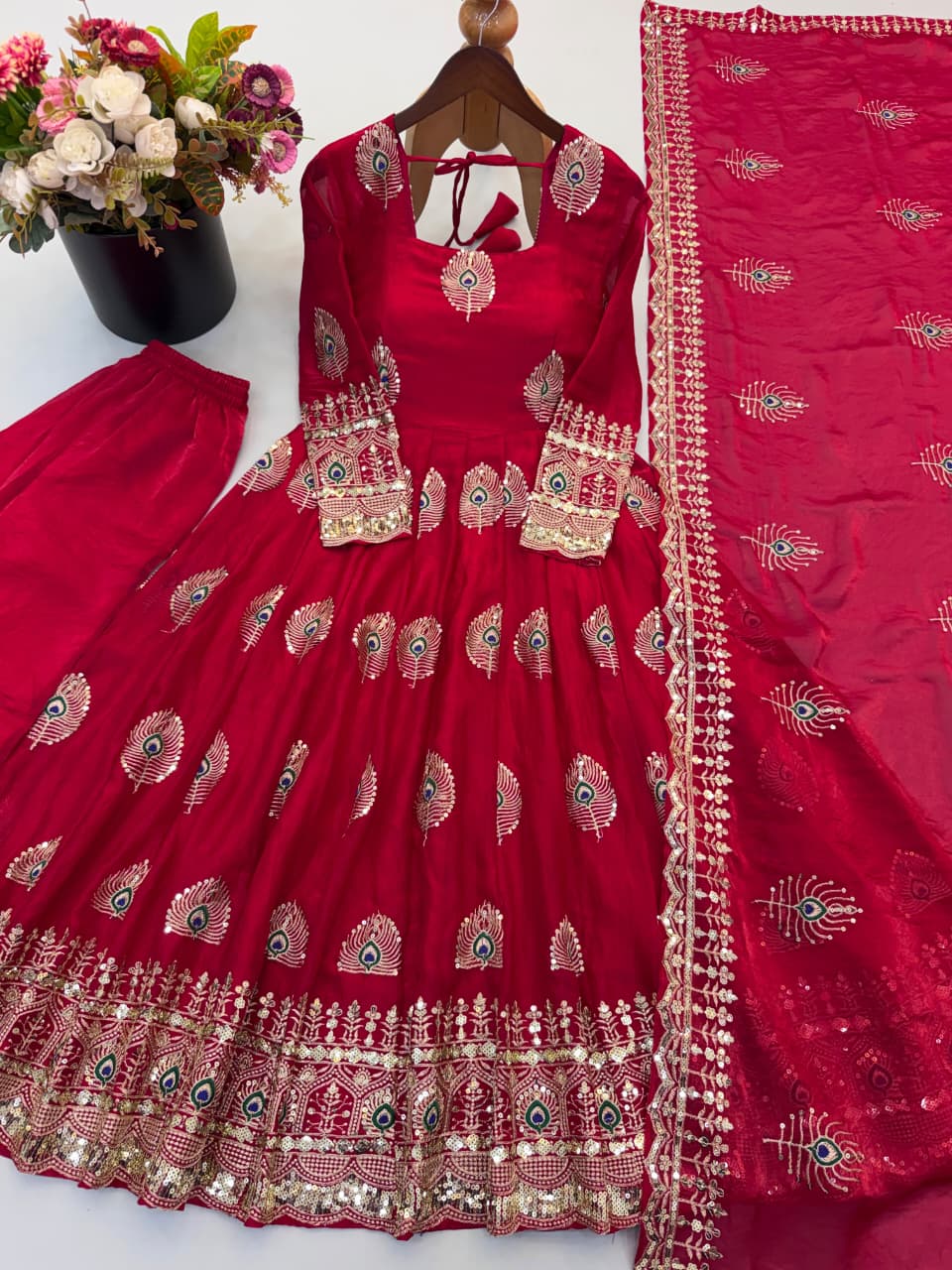 Full-Flair Sequin Embroidered Gown Set with Dupatta