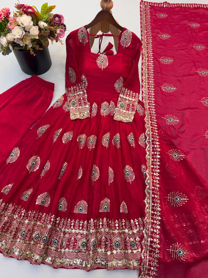Full-Flair Sequin Embroidered Gown Set with Dupatta