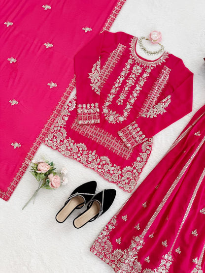 Embroidered  Palazzo Set with Dupatta | 3-Piece Indian Occasion Wear
