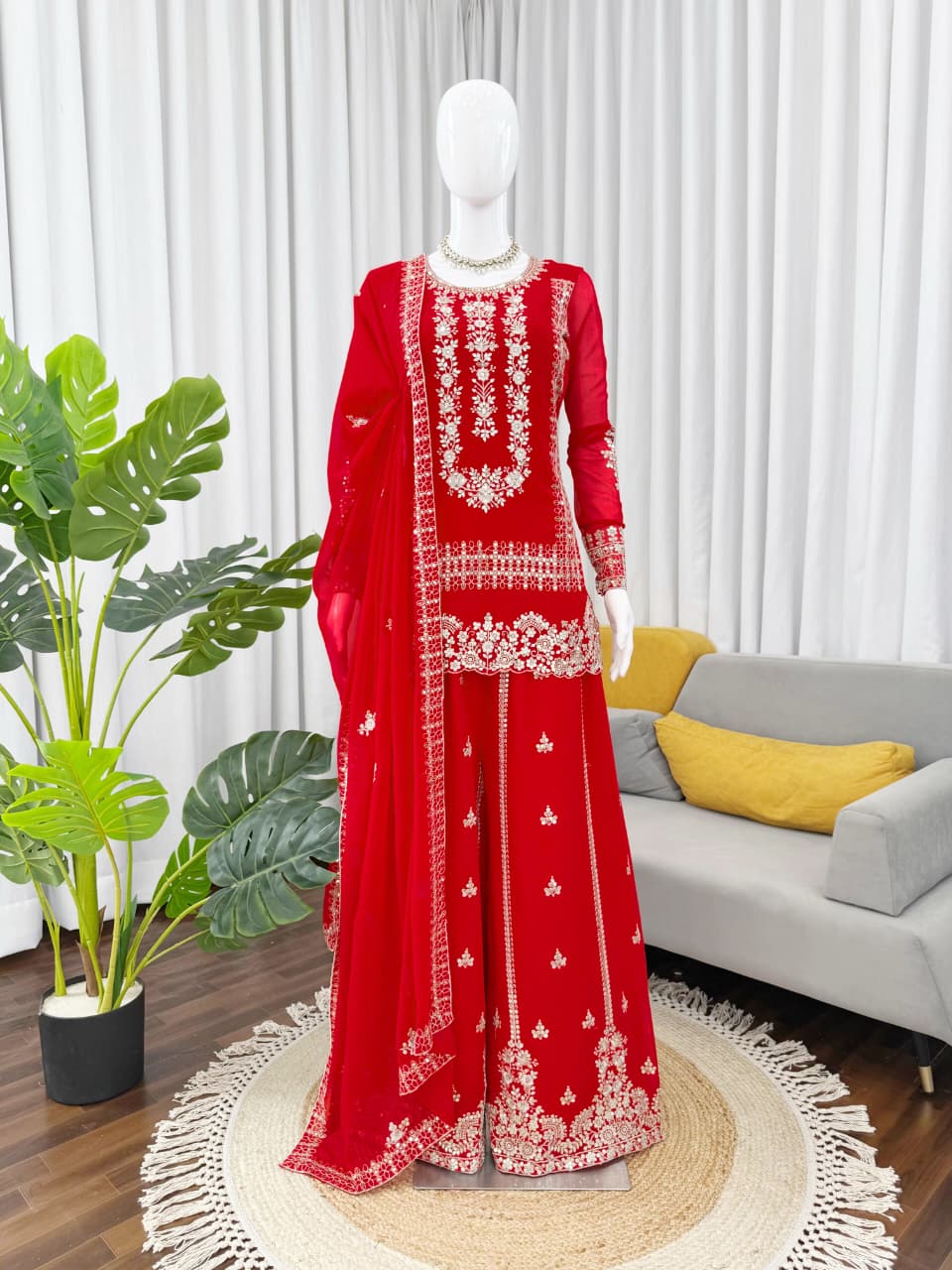 Embroidered  Palazzo Set with Dupatta | 3-Piece Indian Occasion Wear