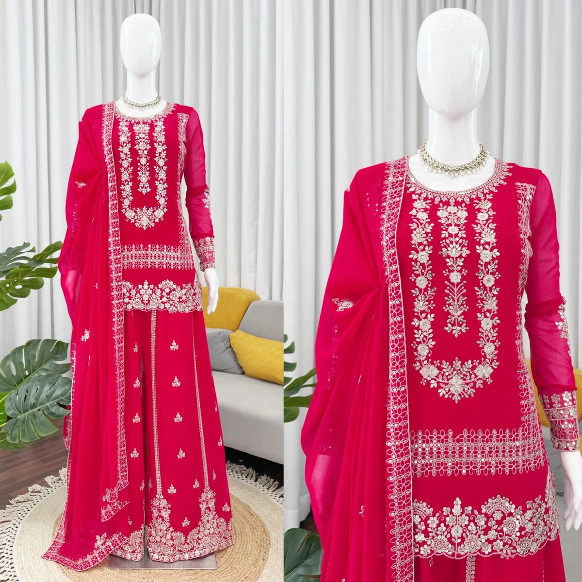 Embroidered  Palazzo Set with Dupatta | 3-Piece Indian Occasion Wear