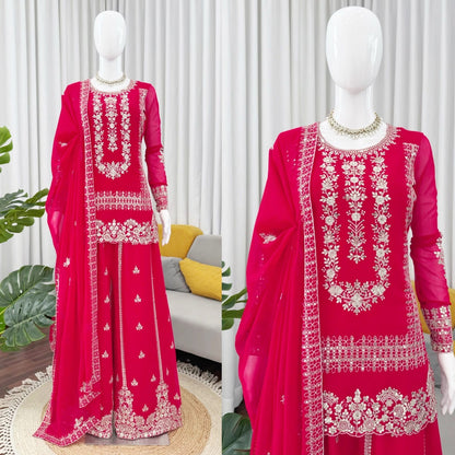 Embroidered  Palazzo Set with Dupatta | 3-Piece Indian Occasion Wear