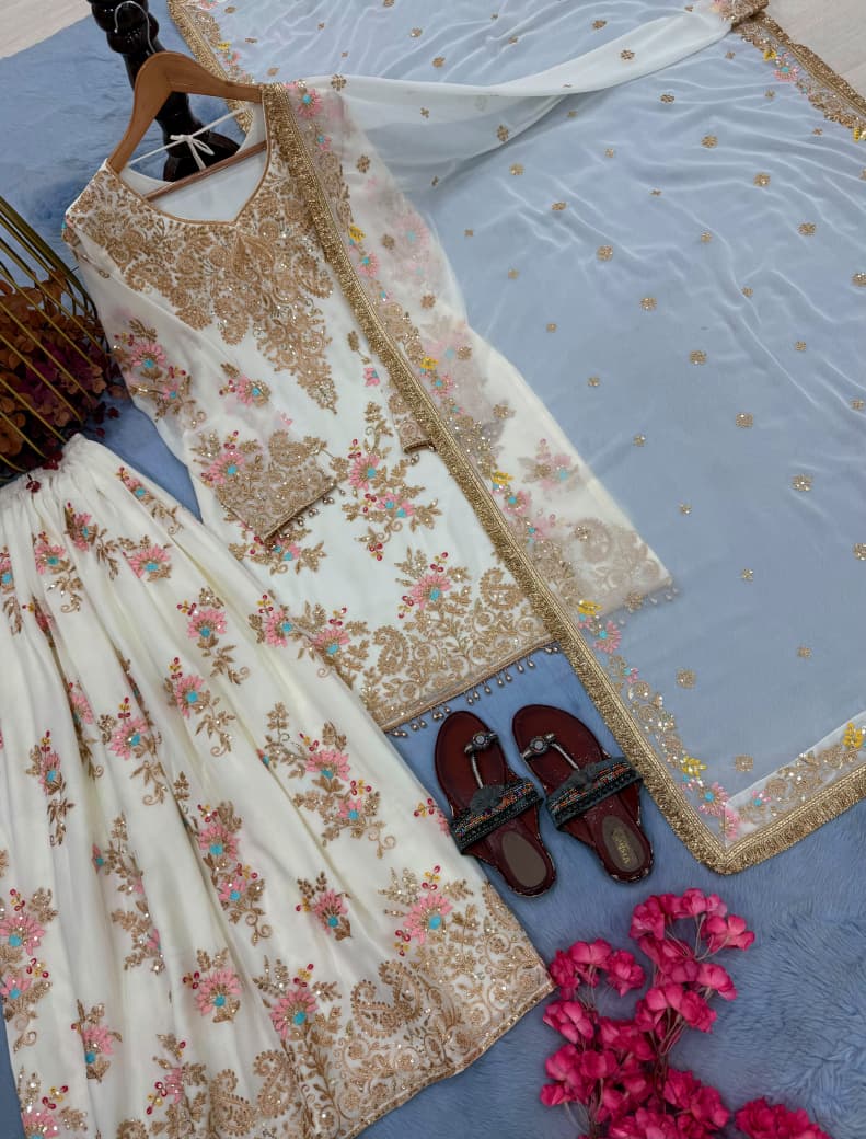 Sequin Embroidered  Palazzo Set with Dupatta