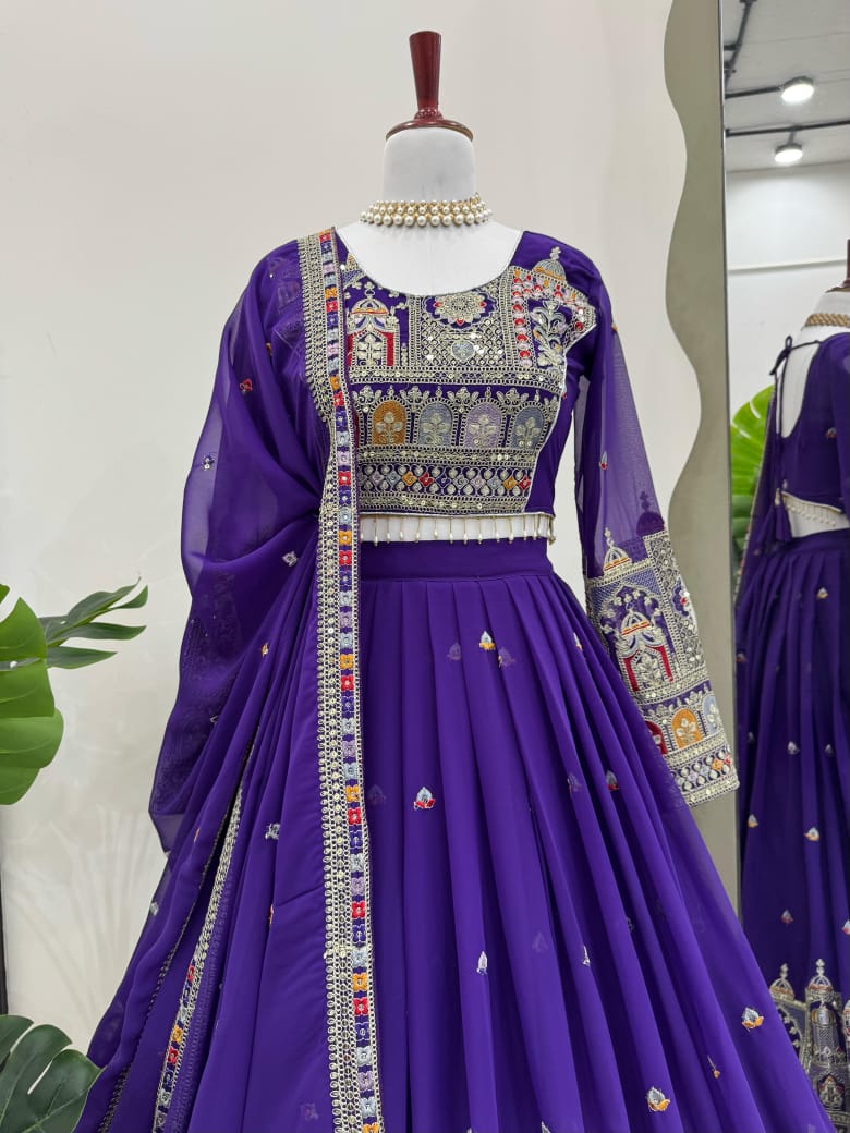 Purple Lehenga with Dori & Sequin Work – Includes Choli & Dupatta