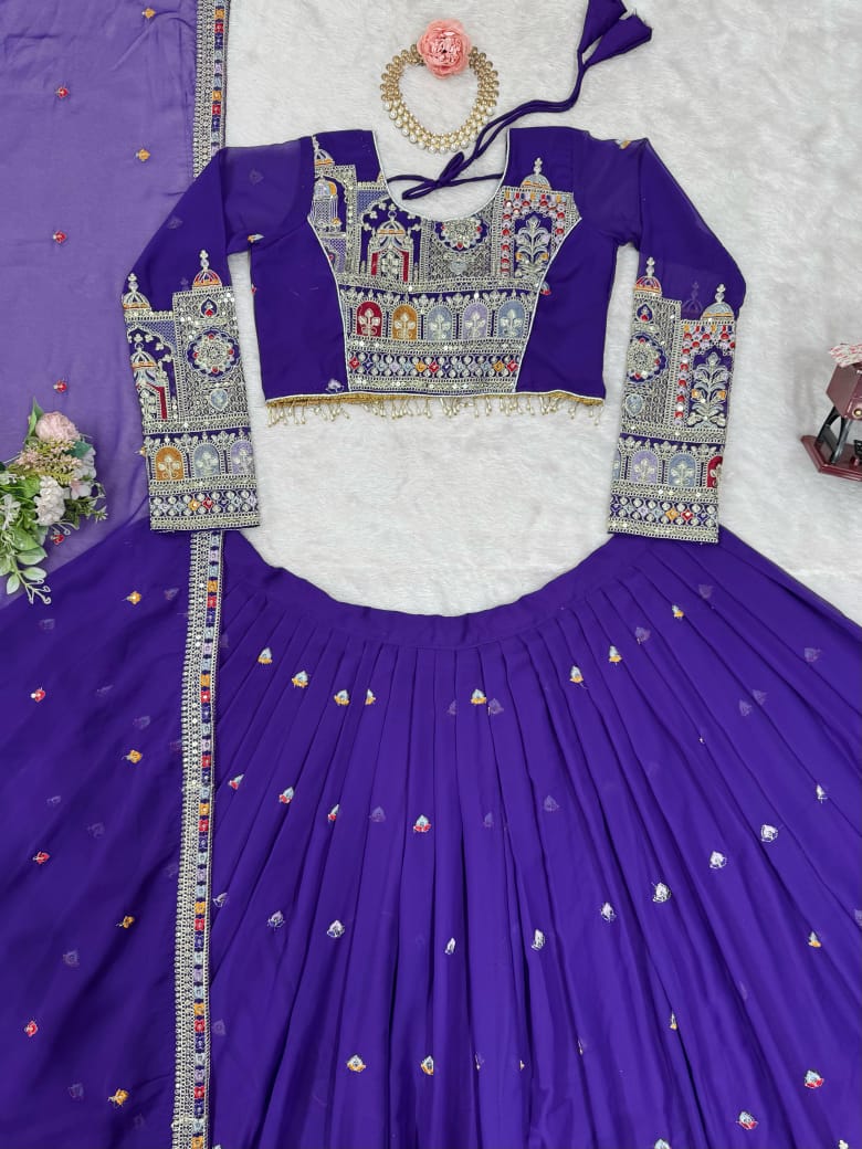 Purple Lehenga with Dori & Sequin Work – Includes Choli & Dupatta