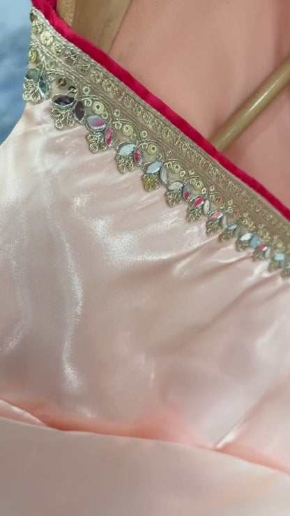 Embroidered Roman Glass Top & Palazzo Set with Organza Dupatta | Mirror Work Occasion Wear