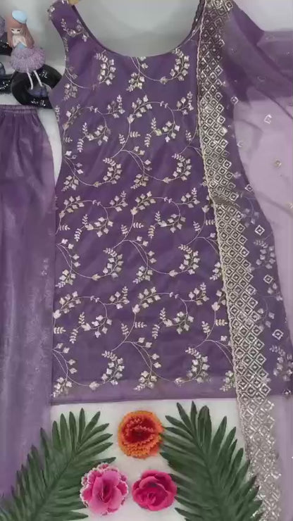 Embroidered Organza 3-Piece Suit Set with Dupatta | Light Luxe Occasion Wear