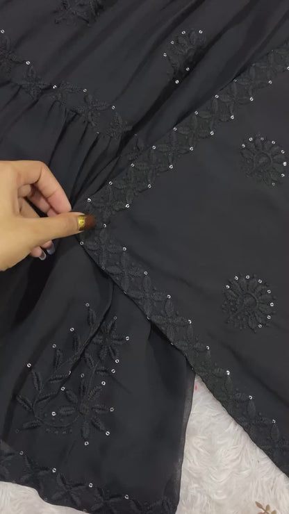 Red and Black Embroidered Georgette Top & Sharara Set with Dupatta | Occasion Wear