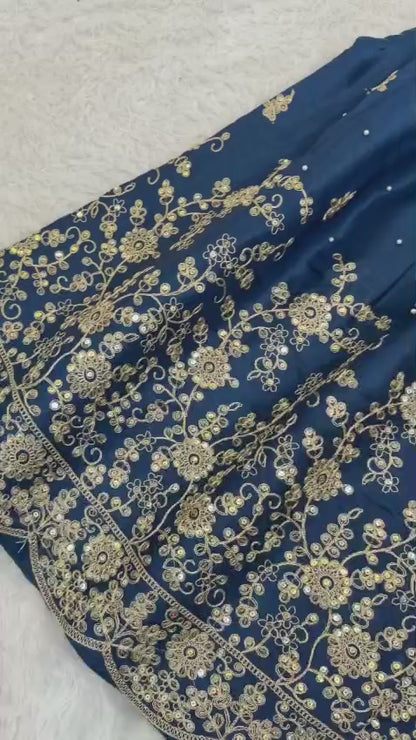 Blue Designer Embroidered Silk Top & Palazzo Set | Ready-to-Wear