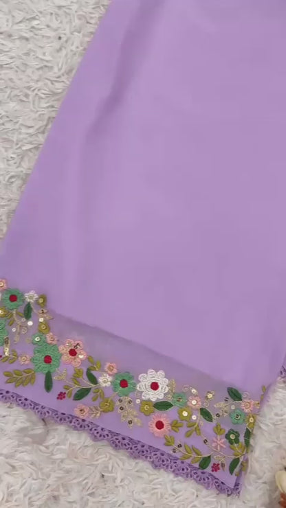 Lilac or Green Embroidered Kurti & Palazzo Set with Dupatta