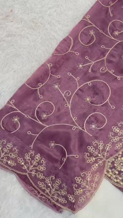 Mauve Designer Embroidered Silk Top & Palazzo Set | Ready-to-Wear
