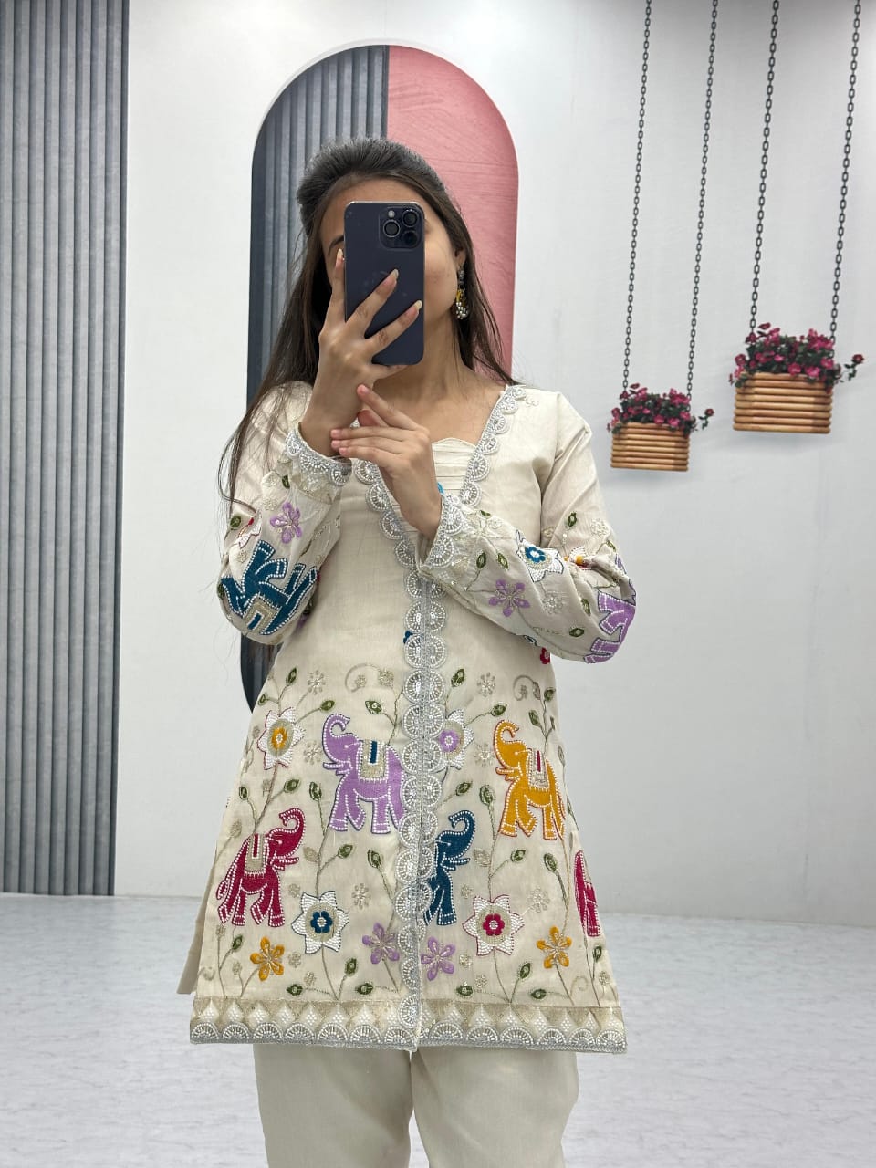 Tissue Silk Embroidered Indowestern Co-Ord Set – Cream and Gold Shine